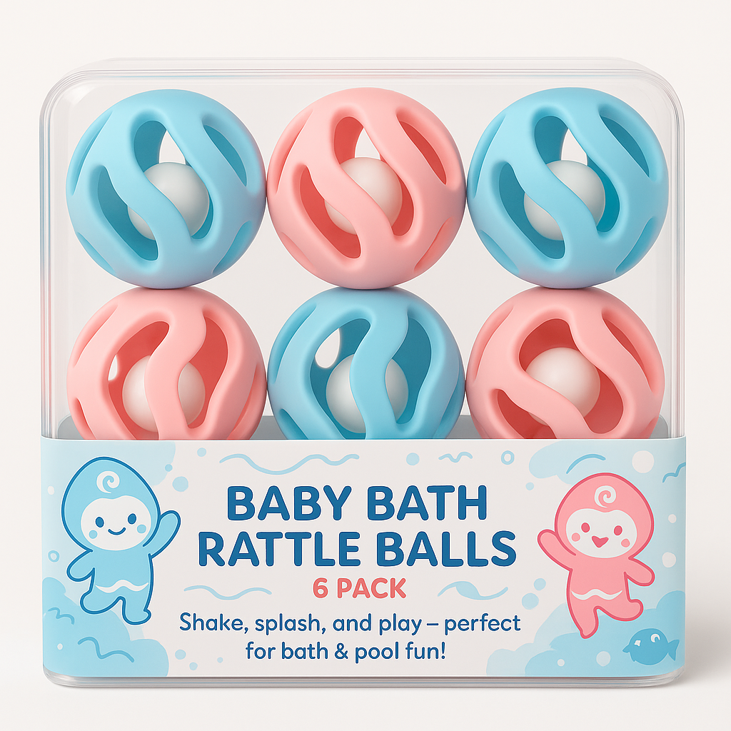Baby Bath Rattle Balls – 6 Pack | Pastel Blue & Pink Sensory Bath Toys