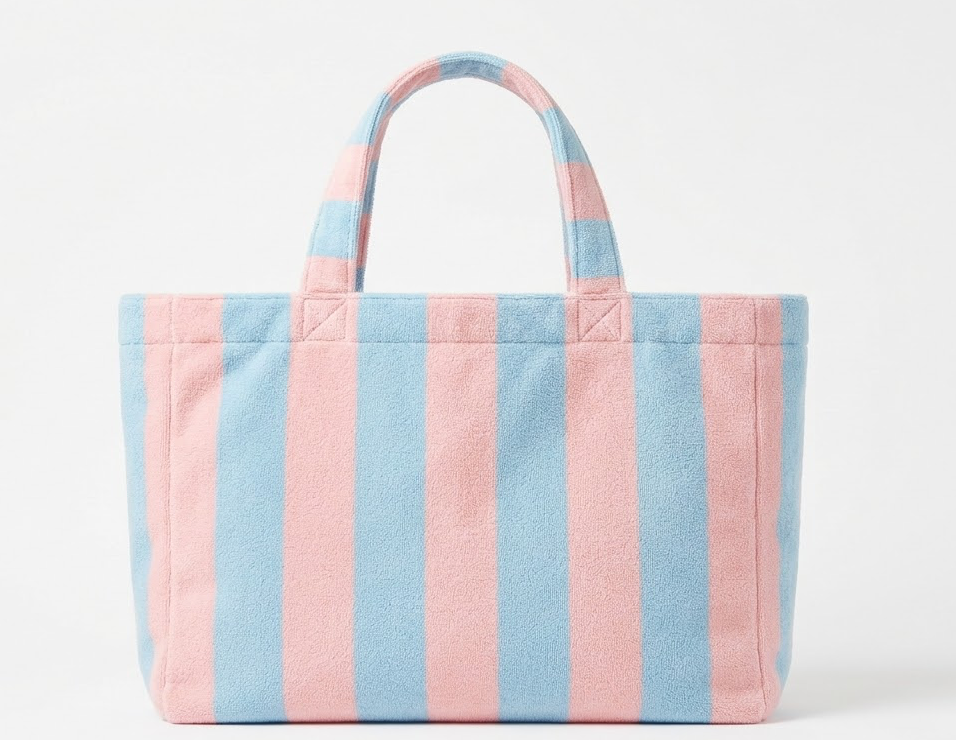 Everyday Terry Towel Tote – Pink & Blue Stripe